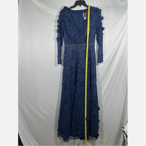 NEW $798‎ Mac Duggal [ 8 ] Floral Applique Long Sleeve Wrap Gown Blue - Picture 8 of 16